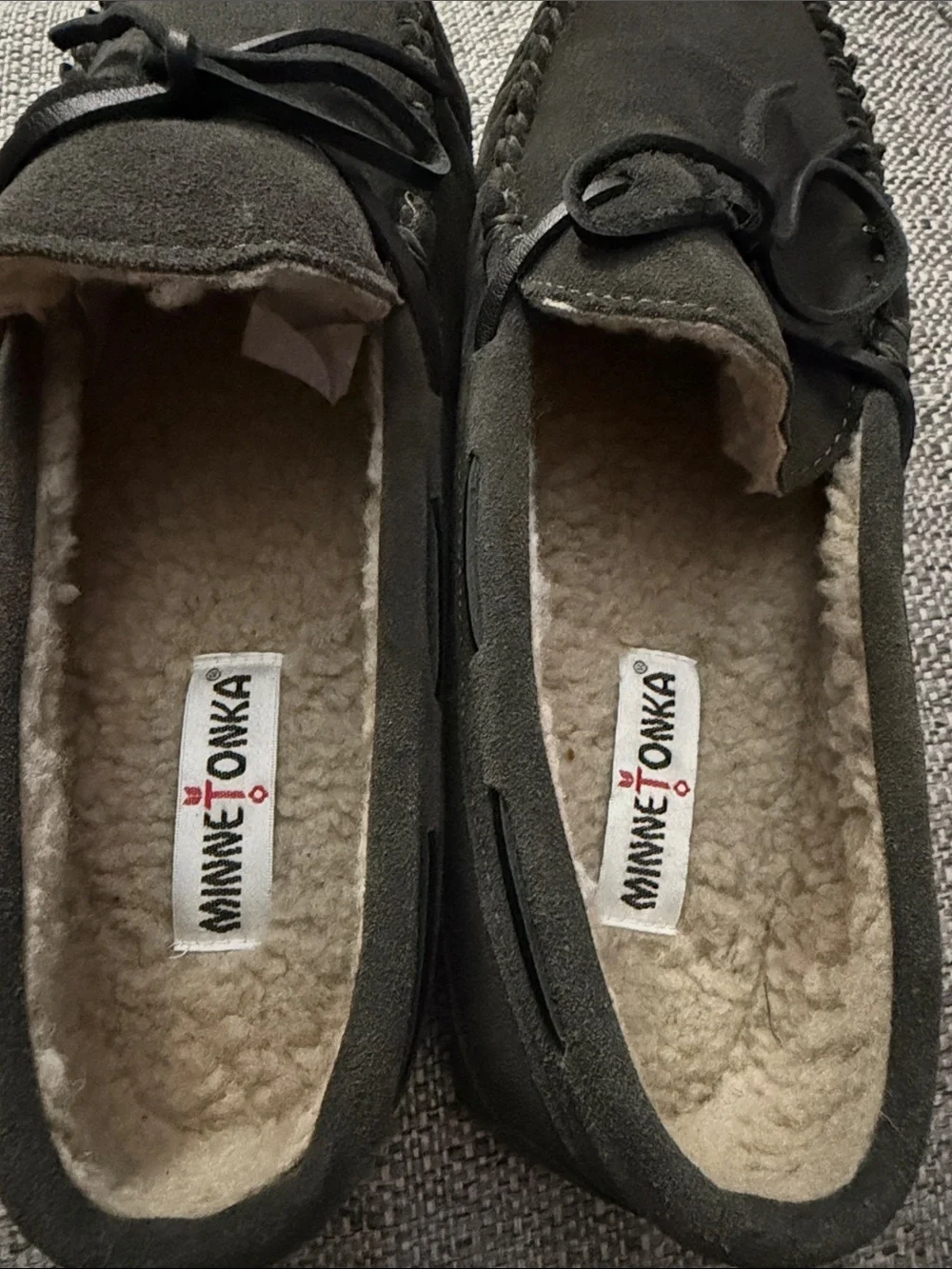 NEW Minnetonka Men’s Casey Suede Moccasin Slippers Faux Shearling Lining Size 12